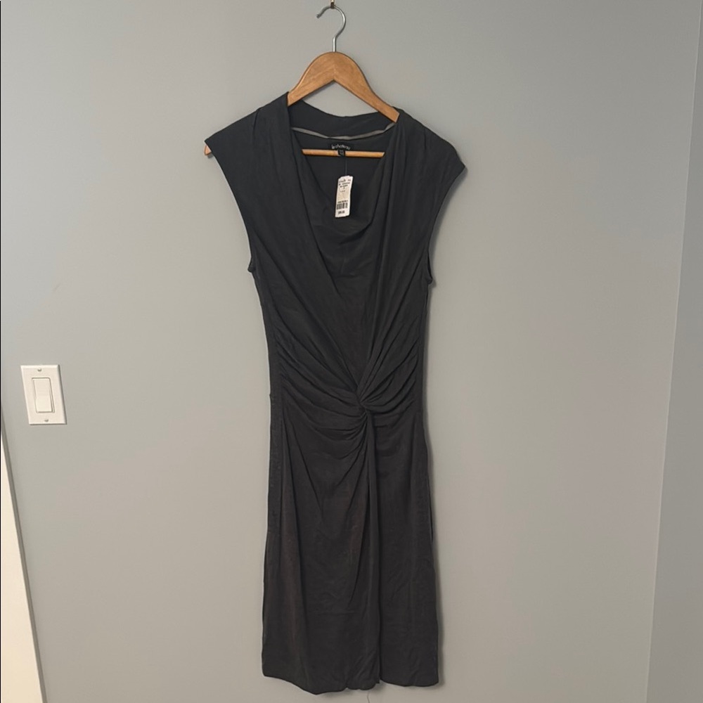 le chateau Black Draped Ruched Midi Dress